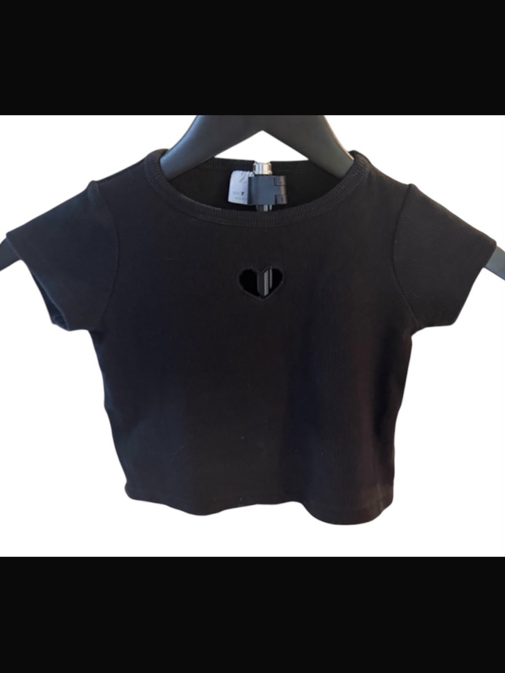 Black Girls' Heart Cutout Ribbed Tee - Kid's Short Sleeve Top
